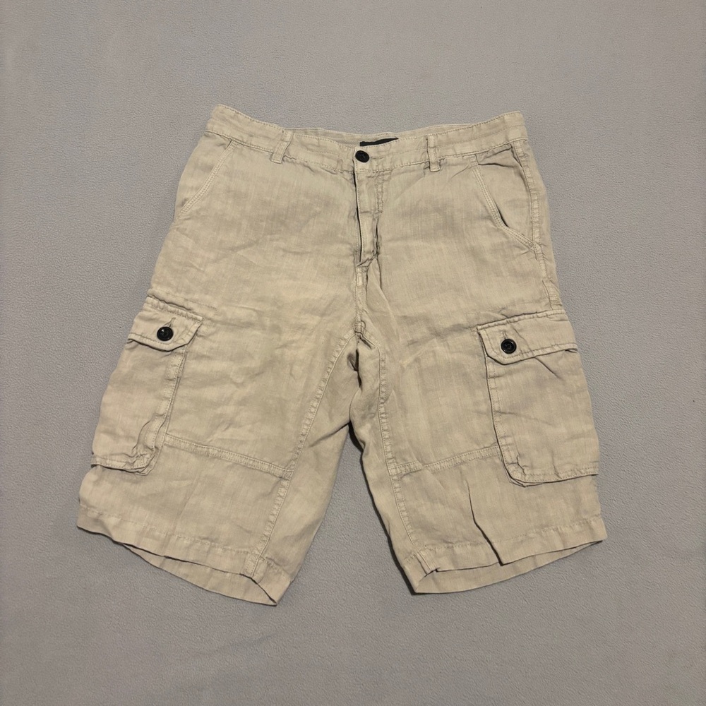 Linen Cargo Shorts Mens 32 Ivory Casual Outdoor Summer Lightweight Pockets